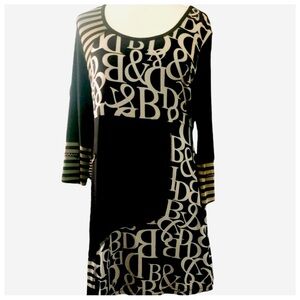 Linea Domani Mini Black Scoop Neck Jersey Dress, 3/4 Sleeves, Size M, NWT